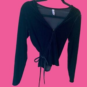 American Apparel Black Velvet Long Sleeve Wrap Top Size Large